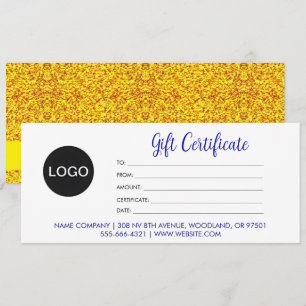 Logo & Chic Script, Gold Business Gift Certificate