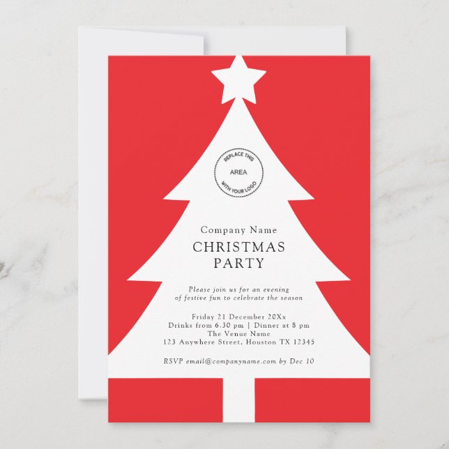 Logo Christmas Tree Corporate Party Red  Invitation (Front)