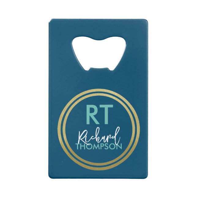 Logo Circle Monogram Blue Credit Card Bottle Opener (Front)