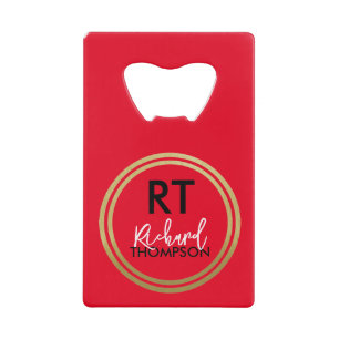 Logo Circle Monogram Red Credit Card Bottle Opener