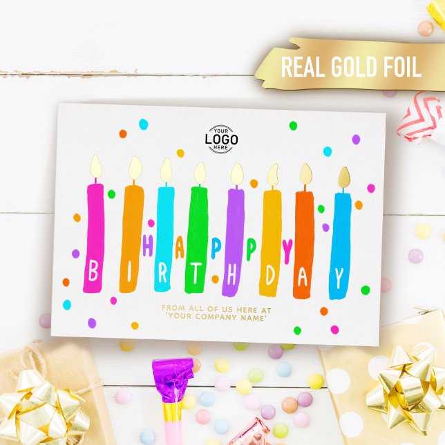 Logo Colourful Candles Business Birthday Gold Card (Creator Uploaded)