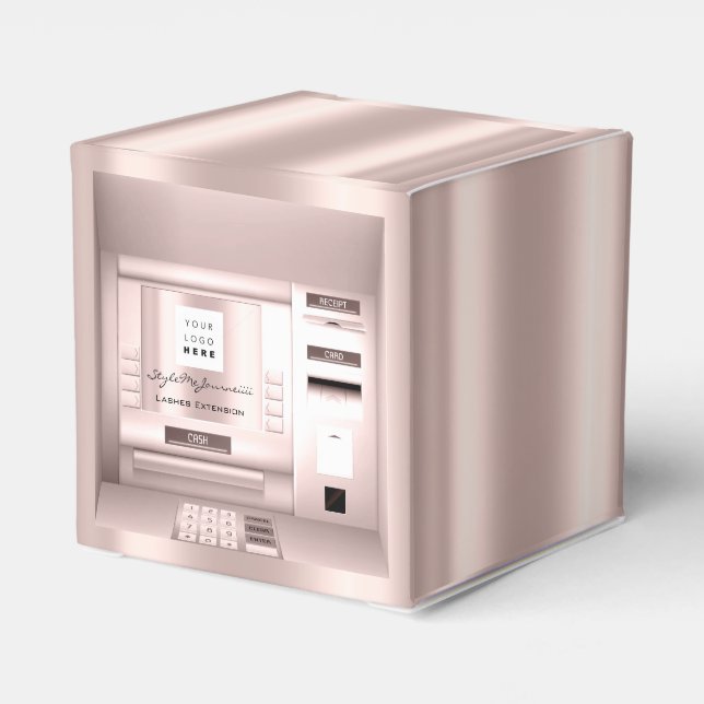 Logo Company Name ATM Bank Rose Pink Packaging Favor Box (Back Side)