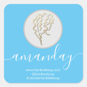 Logo Company Name Hairdresser Makeup Blue Square Sticker