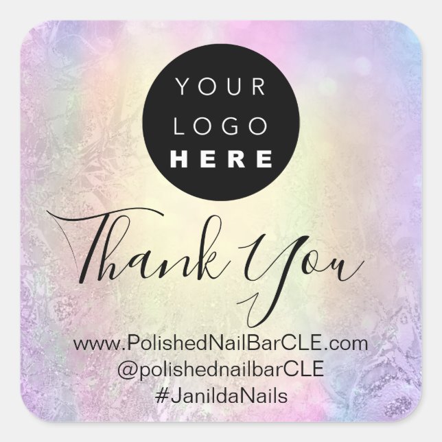 Logo Company Name Thank Gold Holographic Square Sticker (Front)