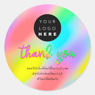 Logo Company Name Thank You Holograph Nail Abstrac Classic Round Sticker