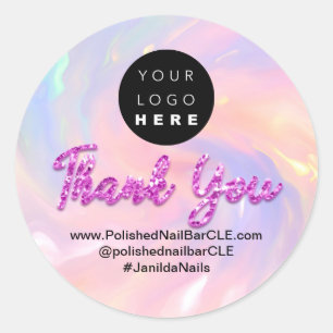Logo Company Name Thank You Shopping Glitter Scrip Classic Round Sticker