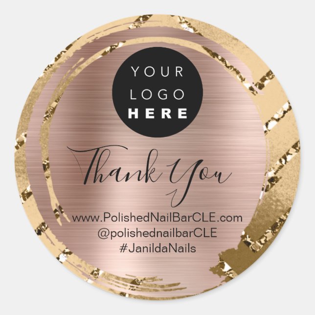 Logo Company Name Thank You Shopping Gold Rose Classic Round Sticker (Front)