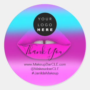 Logo Company Name Thank You Shopping Pink Ombre Classic Round Sticker