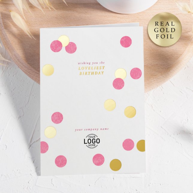 Logo Corporate Modern Pink Gold Happy Birthday Foil Greeting Card (Creator Uploaded)