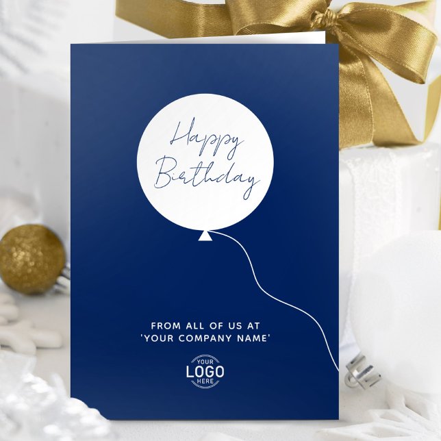 Logo Corporate Navy Blue White Balloon Birthday Card (Creator Uploaded)