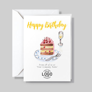 Logo Corporate Pink Chocolate Cherry Cake Birthday Card