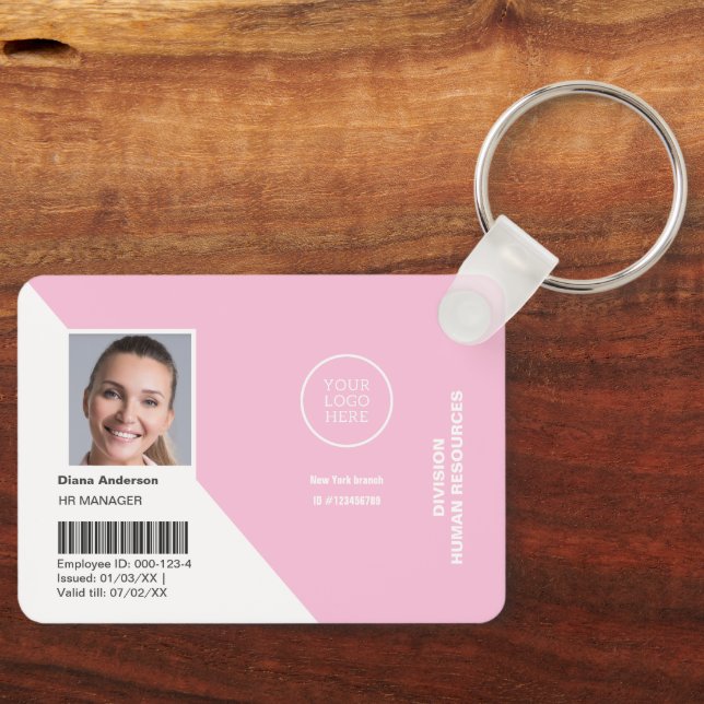 Logo Corporate Pink Employee Photo ID Employee  Keychain (Front)