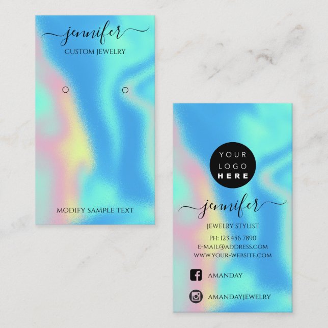 Logo Custom Jewellery Card Social Holograph Blue (Front/Back)
