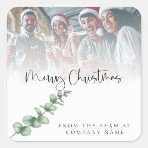 Logo Custom Photo Company Foliage Merry Christmas Square Sticker