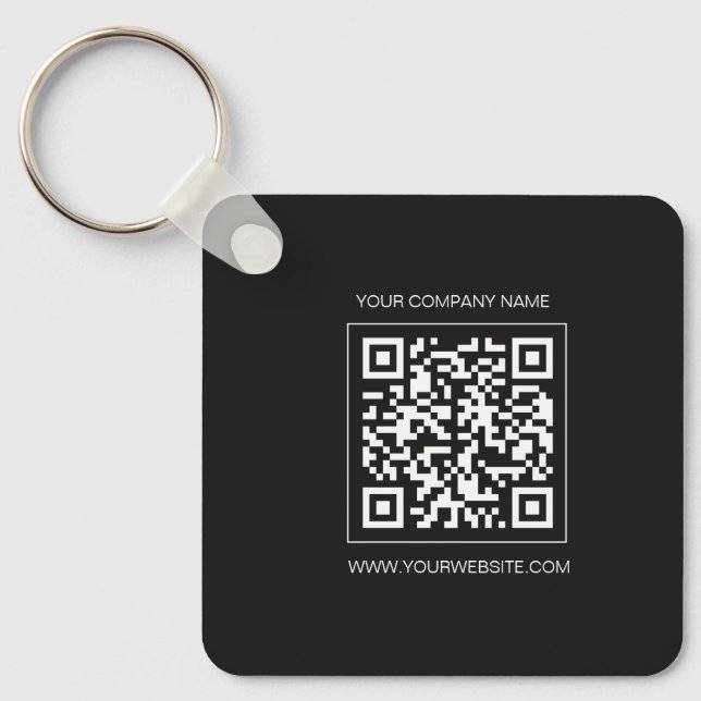 Logo, custom QR code  text double sided black  Keychain (Front)