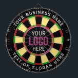 Logo & Custom Text Business Company Dartboard<br><div class="desc">A dartboard is a popular recreational and competitive game that provides hours of fun for players of all ages and skill levels. Typically made from sisal fibres, cork, or electronic components, dartboards are designed to withstand the impact of darts while offering precise scoring zones. Standard dartboards feature a circular design...</div>