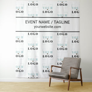Logo Custom Text Half Drop Repeat White Backdrop Tapestry