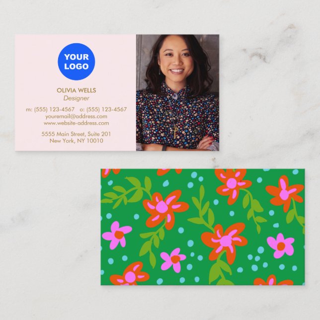 Logo Cute Floral Carte de visite (Devant / Derrière)