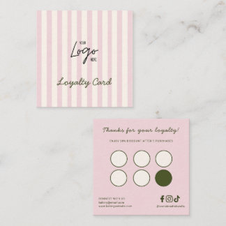 Logo Cute Pink & Ivory Stripes Bakery Loyalty Card