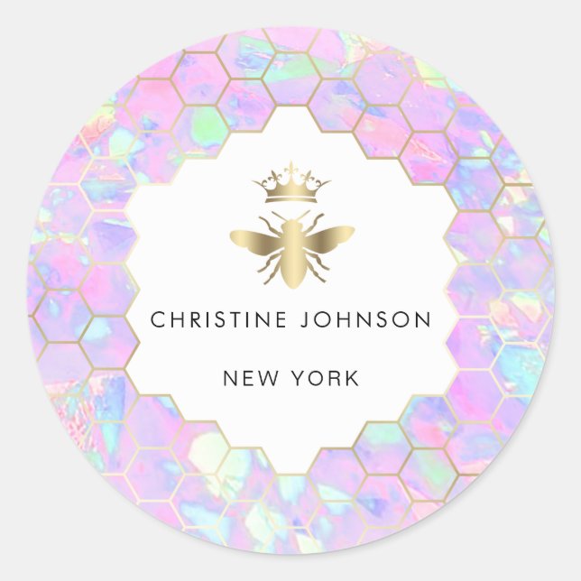 logo d'abeille hexagone autocollant rond classique (Devant)