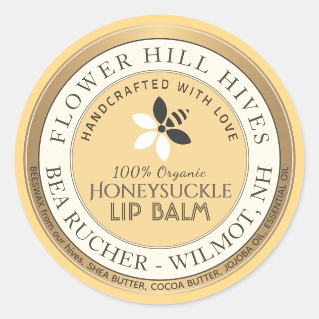 Logo d'abeilles et de fleurs Étiquette de baume à  (Devant)