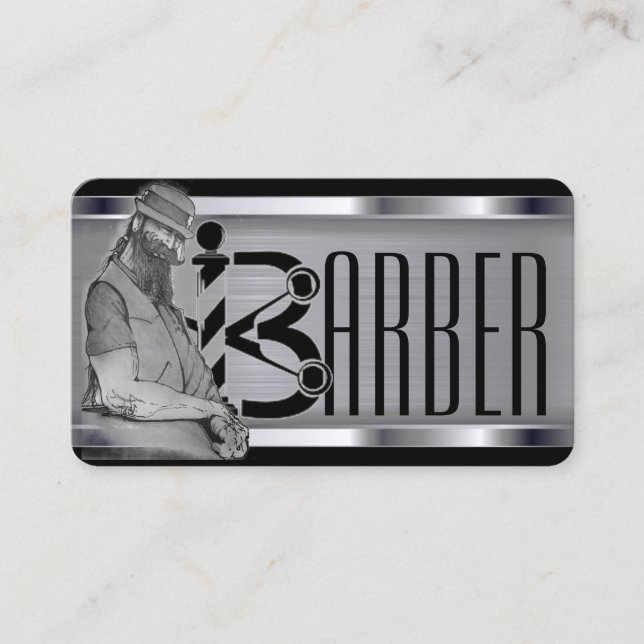Logo de barbier noir et argent carte de visite (Devant)