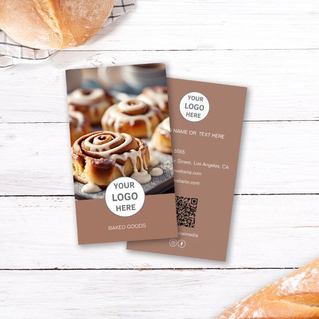 Logo de boulangerie Photo QR Code Carte de visite  (Bakery Logo Photo QR Code Brown Business Card)