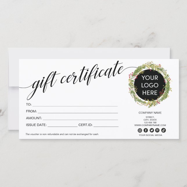 logo de carte cadeau moderne de Noël Wreath (Devant)