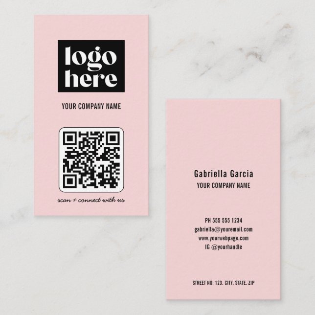 Logo de code QR moderne simple Carte de visite ros (Devant / Derrière)