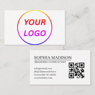 Logo de code QR scannable Carte de visite blanche