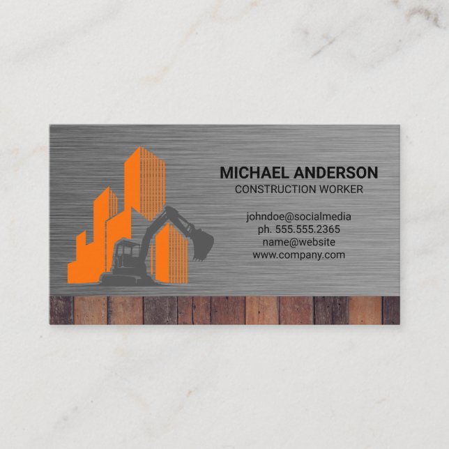 Logo de construction | Carte de visite en bois mét (Devant)