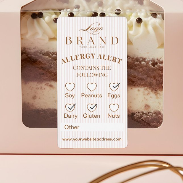 Logo de la boulangerie Chic Alerte d'allergie Alim (Pink Stripe Bakery Allergy Alert Baked Goods Food Label)