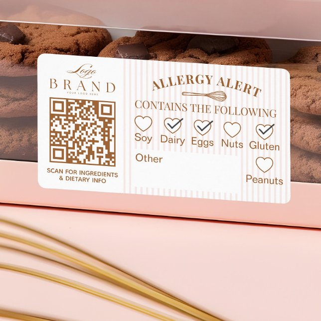 Logo de la boulangerie chic Alerte d'allergie Code (Chic Bakery Logo Allergy Alert Baked Goods QR Code Label)