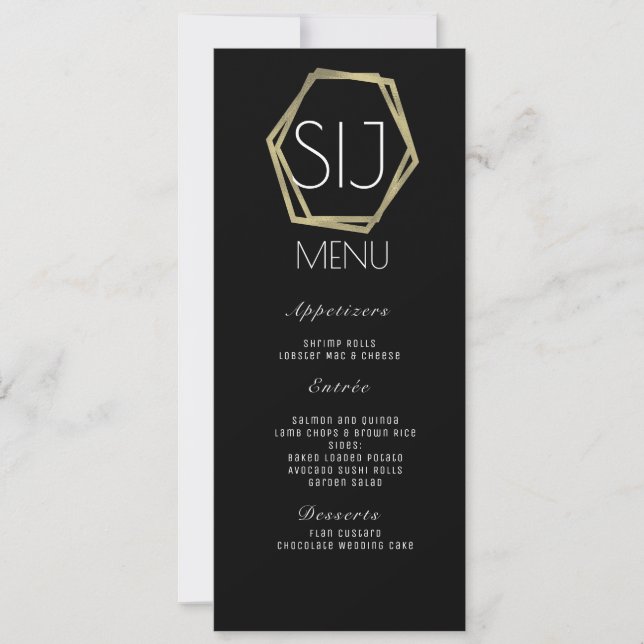 Logo de mariage Menu de dîner géo faux or minimali (Devant)