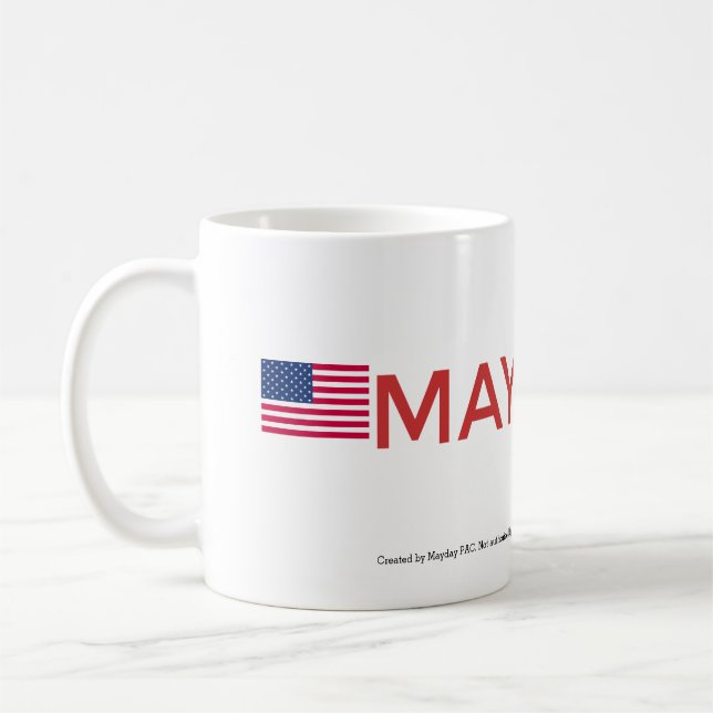 Logo de PREMIER MAI et tasse de drapeau américain (Gauche)