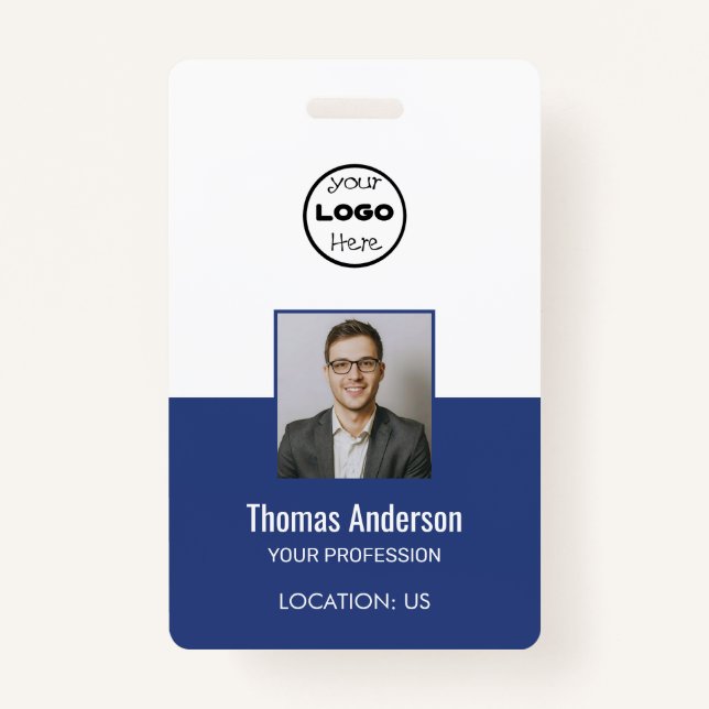 Logo d'entreprise bleu personnalisé - Badge d'ID p (Devant)