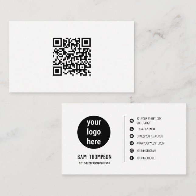 Logo d'entreprise QR Code Carte de visite minimali (Devant / Derrière)