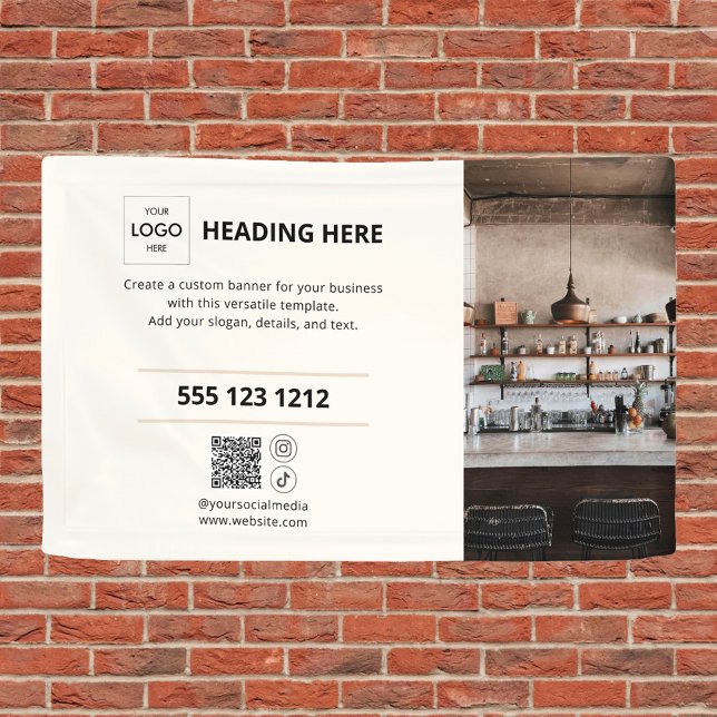 Logo d'entreprise QR Code Photo Bannière Beige (Créateur téléchargé)