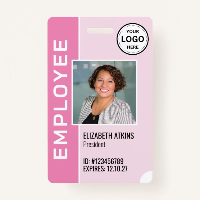 Logo d'entreprise rose Badge photo de l'employé (Devant)