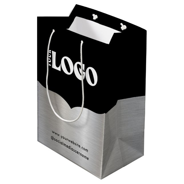 Logo d'entreprise Sac cadeau en papier argenté en  (Dos Angle)