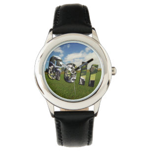 Logo du terrain de golf, Montre en cuir noir pour 