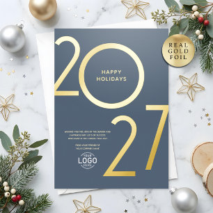Logo Dusty Blue Business Holiday Gold 2027 Card