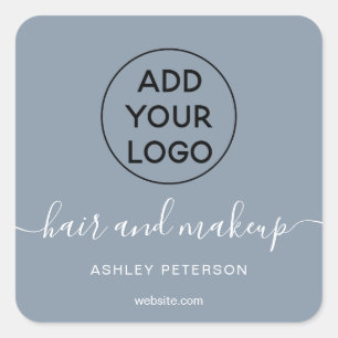 Logo  dusty blue simple typography hair makeup square sticker