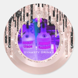 Logo Dynasty Drinks Event Lux Drips Rose Glitter Classic Round Sticker