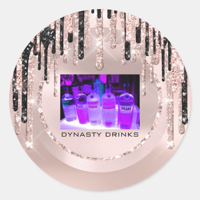 Logo Dynasty Drinks Event PurpleDrips Rose Glitter Classic Round Sticker (Front)