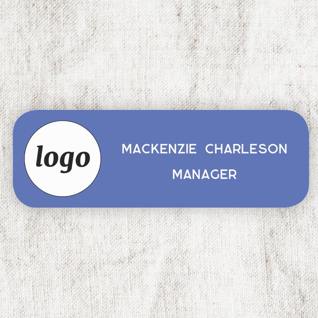 Logo Employee Staff Blue Business Name Tag (Simple logo with custom text business branding promotional blue name tag badge)