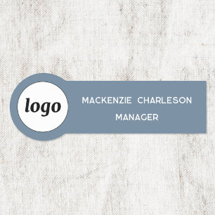 Logo Employee Staff Dusty Blue Business Name Tag