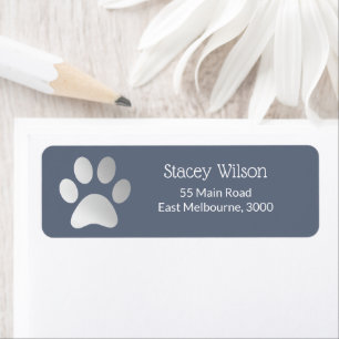 Logo Empreinte de patte Faux Silver Foil En Bleu