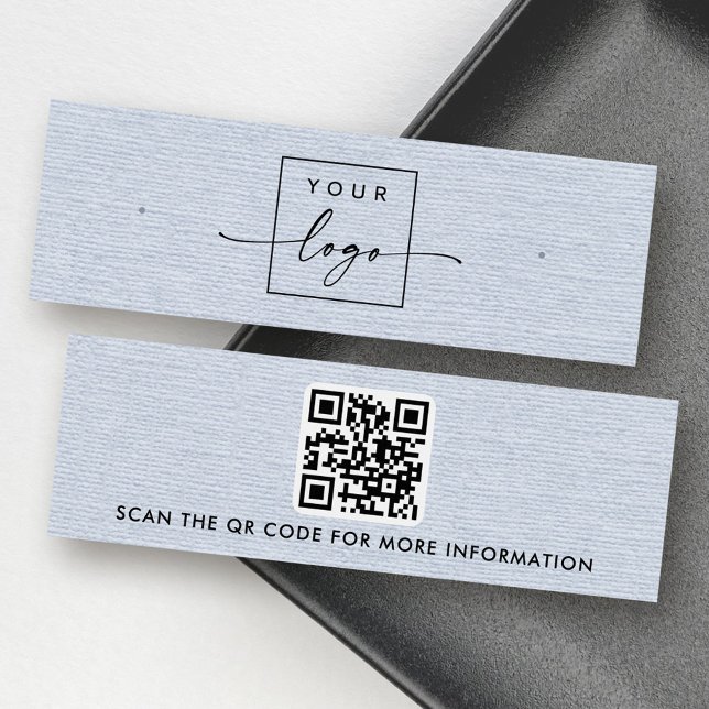 Logo en lin bleu roux QR carte d'affichage d'oreil (Dusty blue linen logo QR stud earring display card)