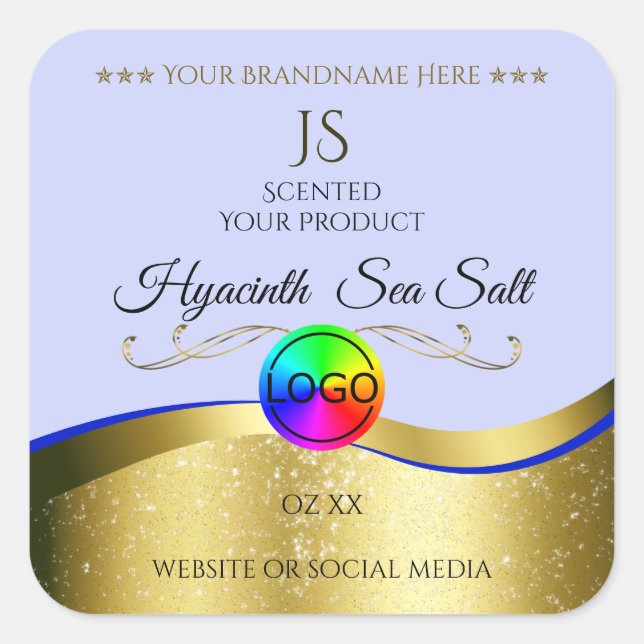 Logo en or bleu clair Wavy Monogram Étiquette prod (Devant)